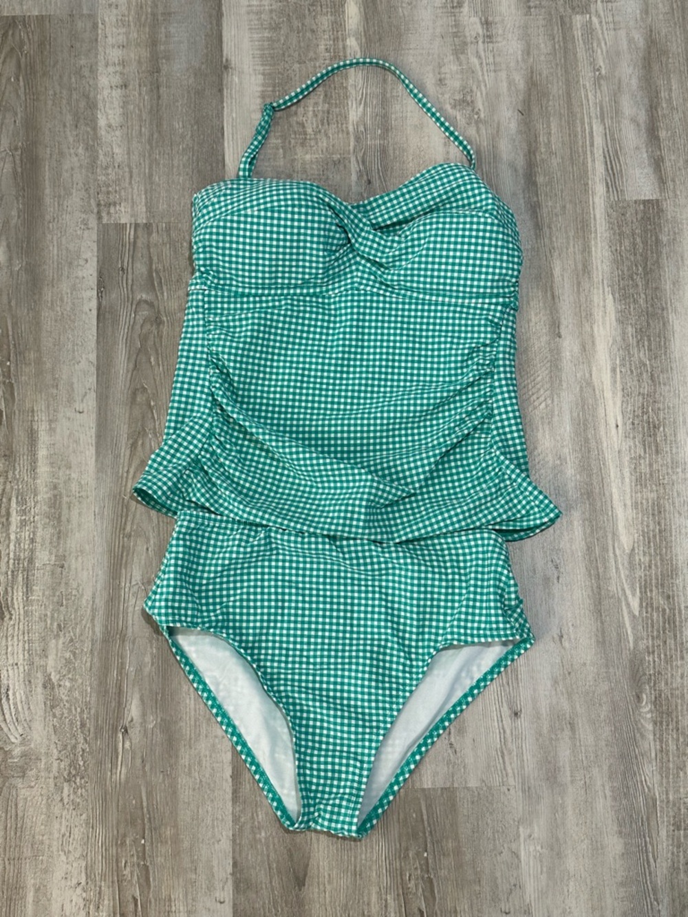 Draper James RSVP Gingham Seer Sucker Basic High Waist Swimsuit XL
